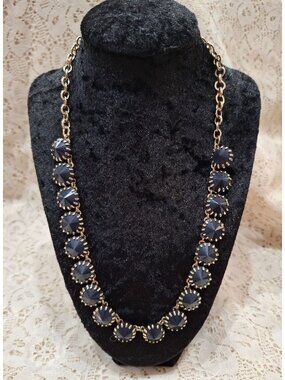 J. Crew "Venus Fly Trap" Gold-Tone Navy Blue Crystal Necklace Retired 18-Inch Le